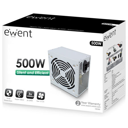 Ewent EW3909 unidad de fuente de alimentación 500 W 20+4 pin ATX ATX Gris