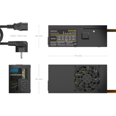 AISENS Fuente Alimentacion TFX 500W con Cable de Alimentacion OEM, Negra