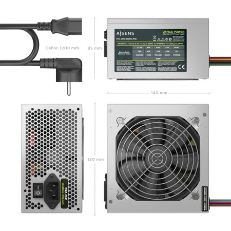 AISENS Fuente Alimentacion ATX 500W con Cable de Alimentacion OEM, Plata