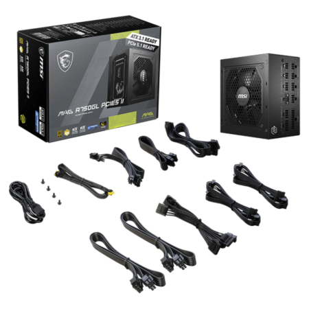 MSI MAG A750GL PCIE5 II unidad de fuente de alimentación 750 W 20+4 pin ATX ATX Negro