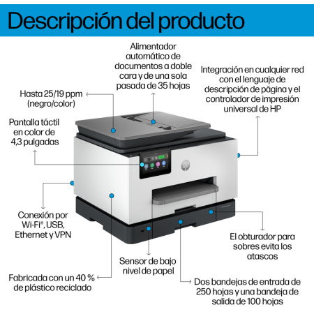 HP OfficeJet Pro 9130b Inalámbrico All-in-One Color Impresora, Impresión a doble cara  Copiadora y escáner