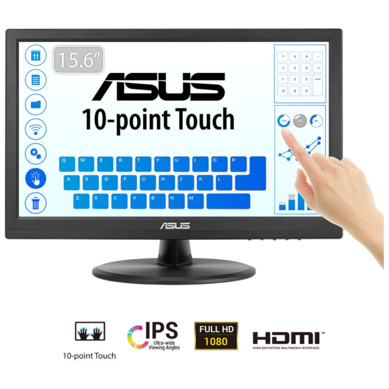 ASUS Touch VT169HE pantalla para PC 39,6 cm (15.6″) 1920 x 1080 Pixeles Full HD LED Pantalla táctil Mesa Negro