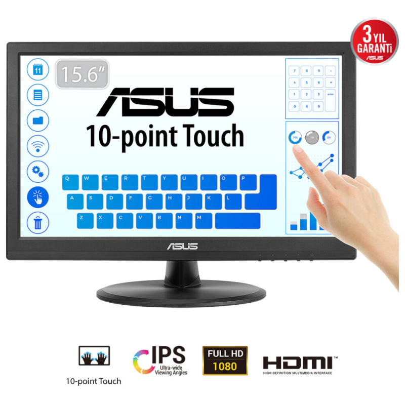 ASUS Touch VT169HE pantalla para PC 39,6 cm (15.6″) 1920 x 1080 Pixeles Full HD LED Pantalla táctil Mesa Negro
