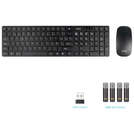 TooQ Teclado + Ratón slim inalámbricos, Negro