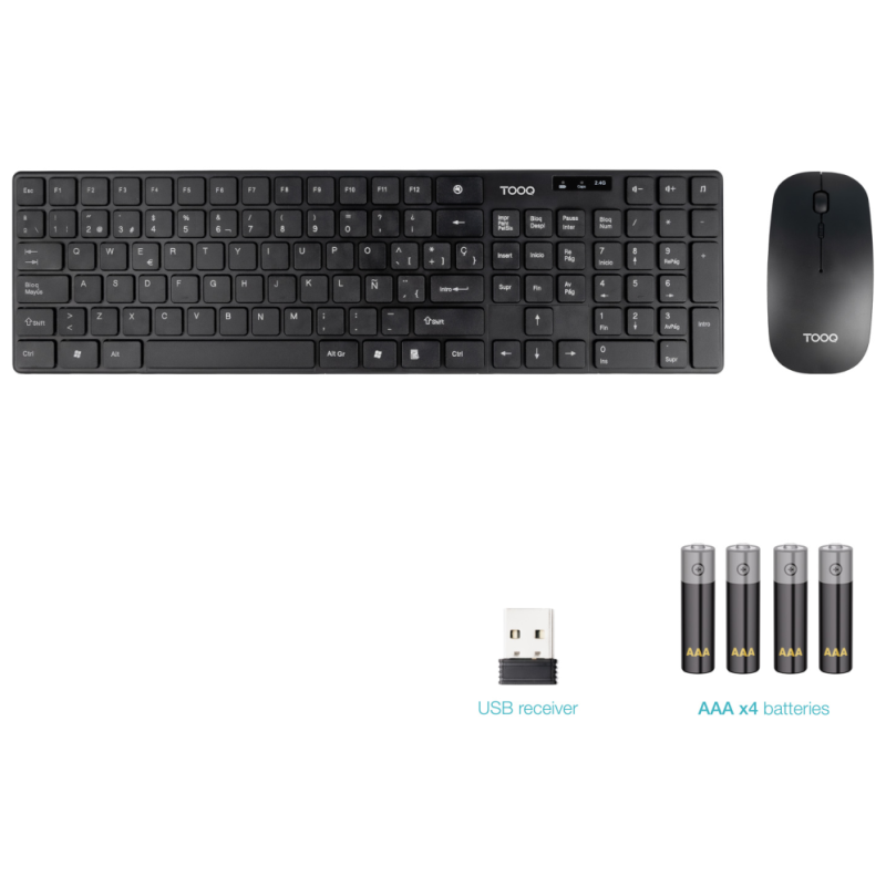 TooQ Teclado + Ratón slim inalámbricos, Negro
