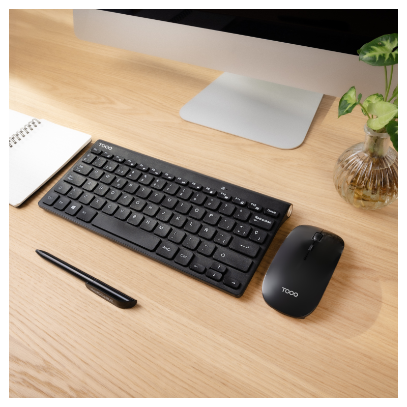TooQ Teclado compacto + Ratón slim inalámbrico, Negro