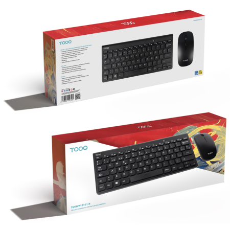 TooQ Teclado compacto + Ratón slim inalámbrico, Negro