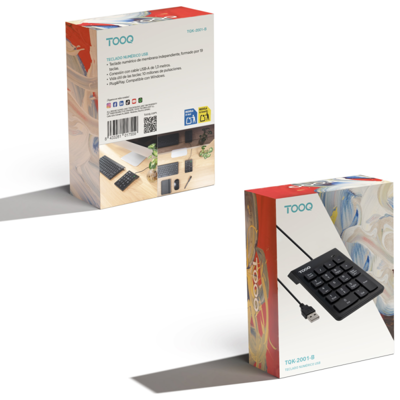 TooQ Teclado numérico USB, 19 teclas, Negro