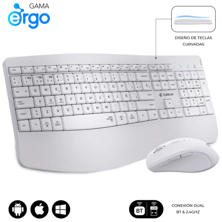 SUBBLIM SUBKBC-DCOPW1 teclado Ratón incluido Hogar / Oficina RF Wireless + Bluetooth QWERTY Español Blanco