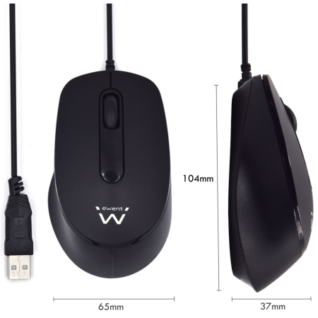 Ewent EW3159 ratón Oficina Ambidextro USB tipo A Óptico 1000 DPI