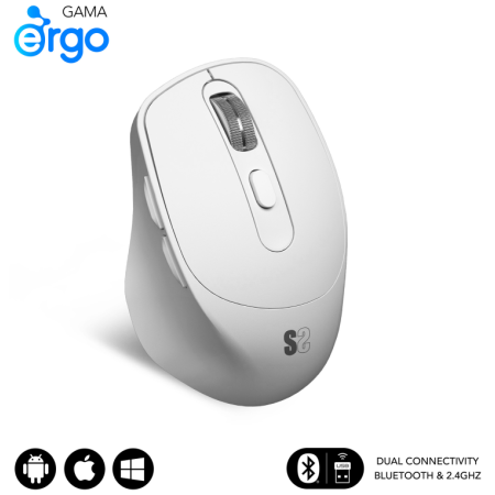 SUBBLIM RATON OPTICO DUAL COMFORT ERGO DUAL BATERIA BLANCO ratón Universal mano derecha Bluetooth + USB Type-A Óptico 2400 DPI