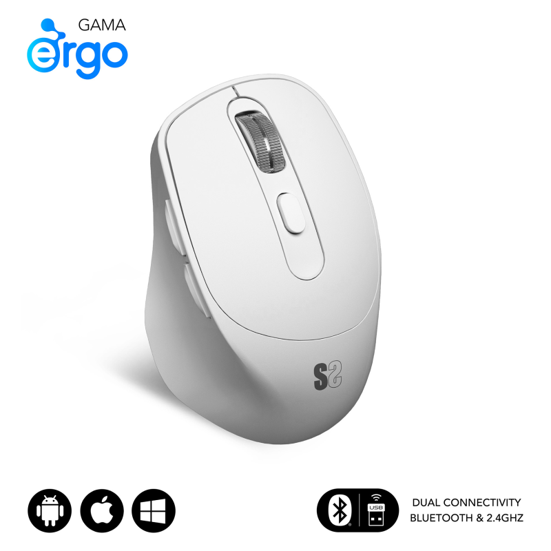 SUBBLIM RATON OPTICO DUAL COMFORT ERGO DUAL BATERIA BLANCO ratón Universal mano derecha Bluetooth + USB Type-A Óptico 2400 DPI