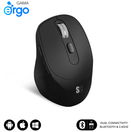 SUBBLIM RATON OPTICO DUAL COMFORT ERGO DUAL BATERIA NEGRO ratón Universal mano derecha Bluetooth + USB Type-A Óptico 2400 DPI