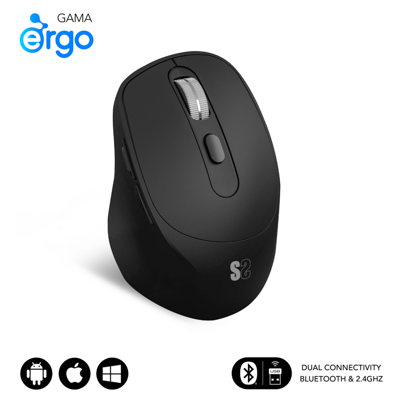 SUBBLIM RATON OPTICO DUAL COMFORT ERGO DUAL BATERIA NEGRO ratón Universal mano derecha Bluetooth + USB Type-A Óptico 2400 DPI