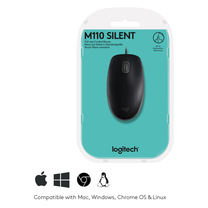 Logitech M110 Silent ratón Oficina Ambidextro USB tipo A Óptico 1000 DPI