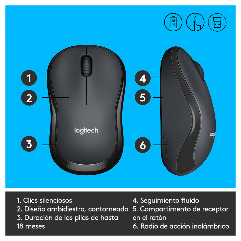 Logitech M220 Silent ratón Oficina Ambidextro RF inalámbrico Óptico 1000 DPI