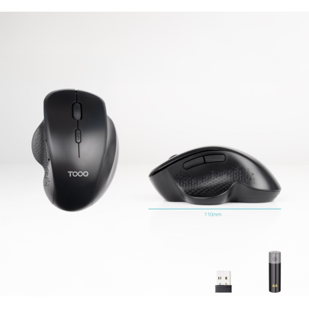 TooQ Ratón Inalámbrico Ergonómico 1600 DPI, 6 botones, Negro