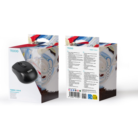 TooQ Ratón inalámbrico, 1600 DPI, 4 botones, Negro