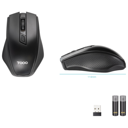TooQ Ratón inalámbrico, 1600 DPI, 4 botones, Negro