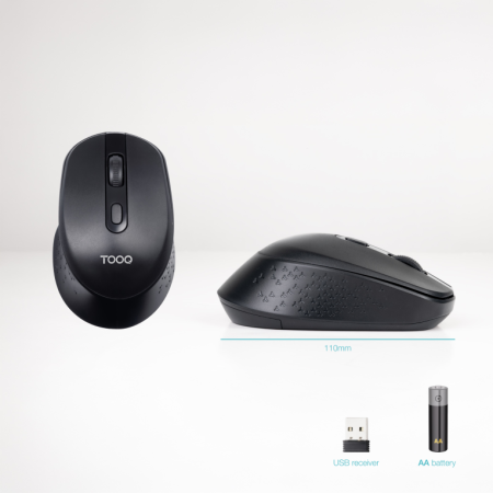 TooQ Ratón inalámbrico, 1600 DPI, 4 Botones, Negro