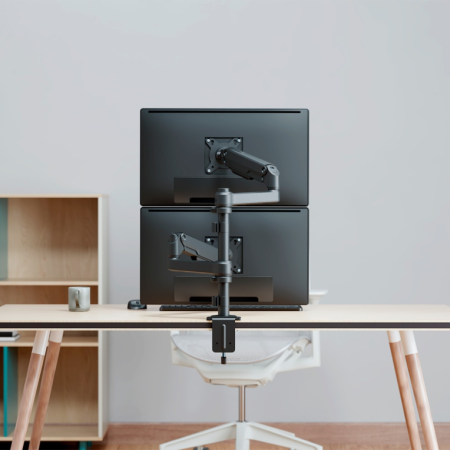 AISENS Soporte de Mesa Eco Contrapeso Giratorio e Inclinable Para Monitor/TV 9kg (3 Pivotes, 2 Brazos) de 17-32″, Negro