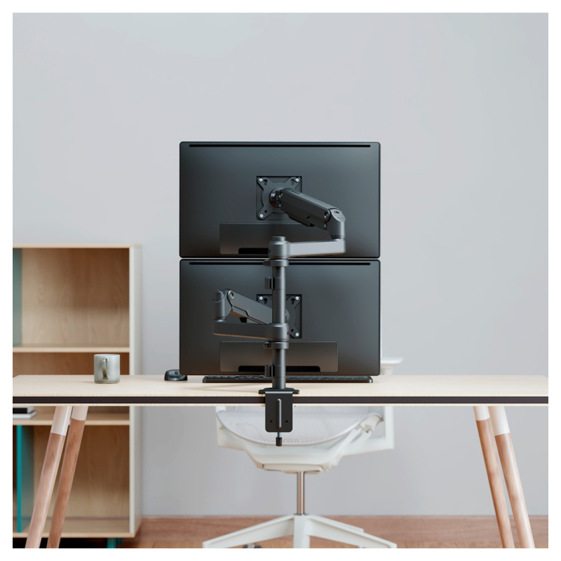 AISENS Soporte de Mesa Eco Contrapeso Giratorio e Inclinable Para Monitor/TV 9kg (3 Pivotes, 2 Brazos) de 17-32″, Negro