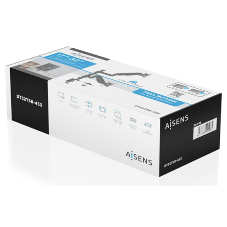 AISENS Soporte de Mesa Eco Contrapeso Giratorio e Inclinable Para Monitor/TV 9kg (3 Pivotes, 2 Brazos) de 17-32″, Negro