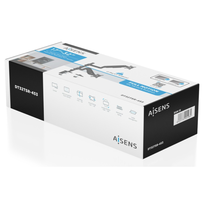 AISENS Soporte de Mesa Eco Contrapeso Giratorio e Inclinable Para Monitor/TV 9kg (3 Pivotes, 2 Brazos) de 17-32″, Negro