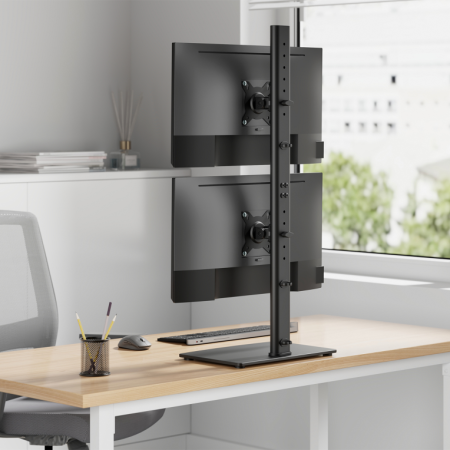 AISENS Soporte de Mesa Con Peana Eco Giratorio e Inclinable para 2 Monitor/TV 12kg de 17-34, Negro