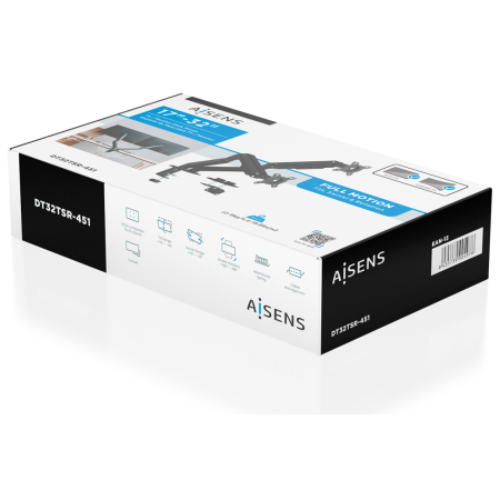 AISENS Soporte de Mesa Eco Contrapeso Giratorio e Inclinable para Monitor/TV 9kg (3 Pivotes, 2 Brazos) de 17-32, Negro