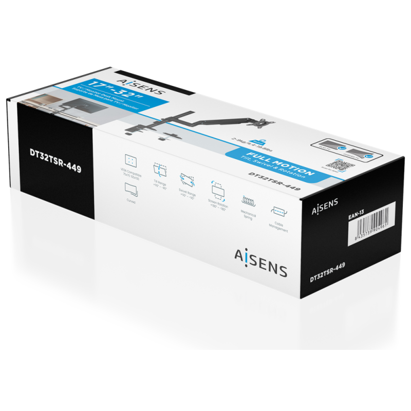 AISENS Soporte de Mesa Eco Contrapeso Giratorio e Inclinable para Monitor/TV 9kg (3 Pivotes, 1 Brazo) de 17-32, Negro