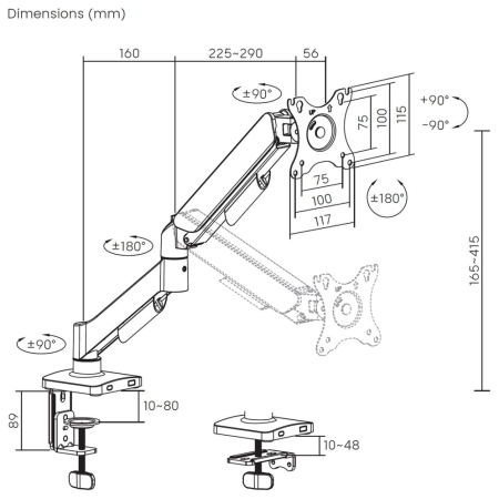 AISENS DT32TSR-355 soporte para monitor 81,3 cm (32″) Escritorio