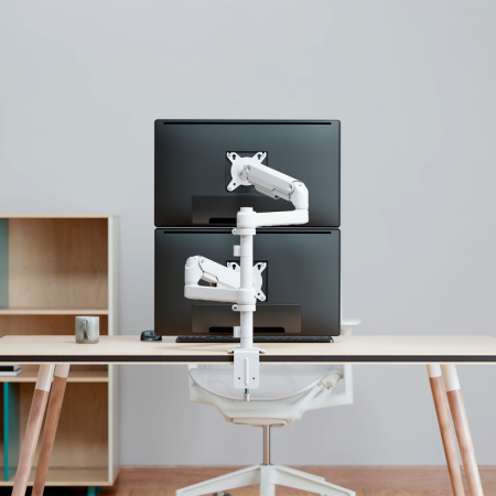 AISENS Soporte de Mesa Eco Contrapeso Giratorio e Inclinable para Monitor/TV 9kg (3 PIVOTES, 2 BRAZOS) de 17-32, Blanco