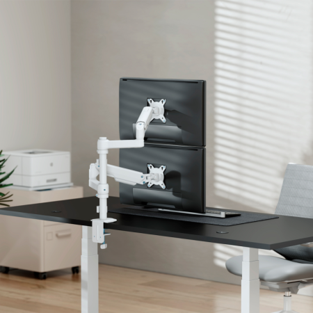 AISENS Soporte de Mesa Eco Contrapeso Giratorio e Inclinable para Monitor/TV 9kg (3 PIVOTES, 2 BRAZOS) de 17-32, Blanco
