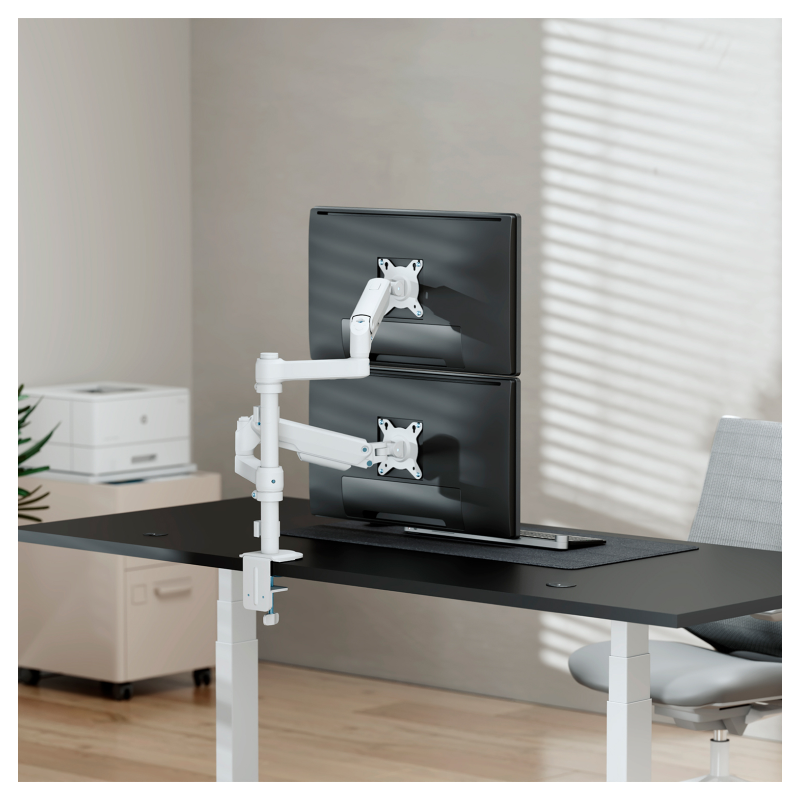 AISENS Soporte de Mesa Eco Contrapeso Giratorio e Inclinable para Monitor/TV 9kg (3 PIVOTES, 2 BRAZOS) de 17-32, Blanco