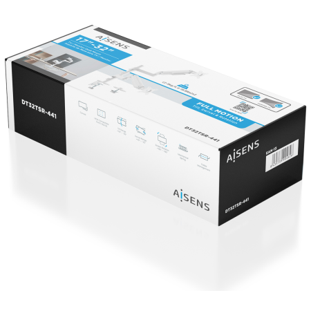 AISENS Soporte de Mesa Eco Contrapeso Giratorio e Inclinable para Monitor/TV 9kg (3 PIVOTES, 2 BRAZOS) de 17-32, Blanco