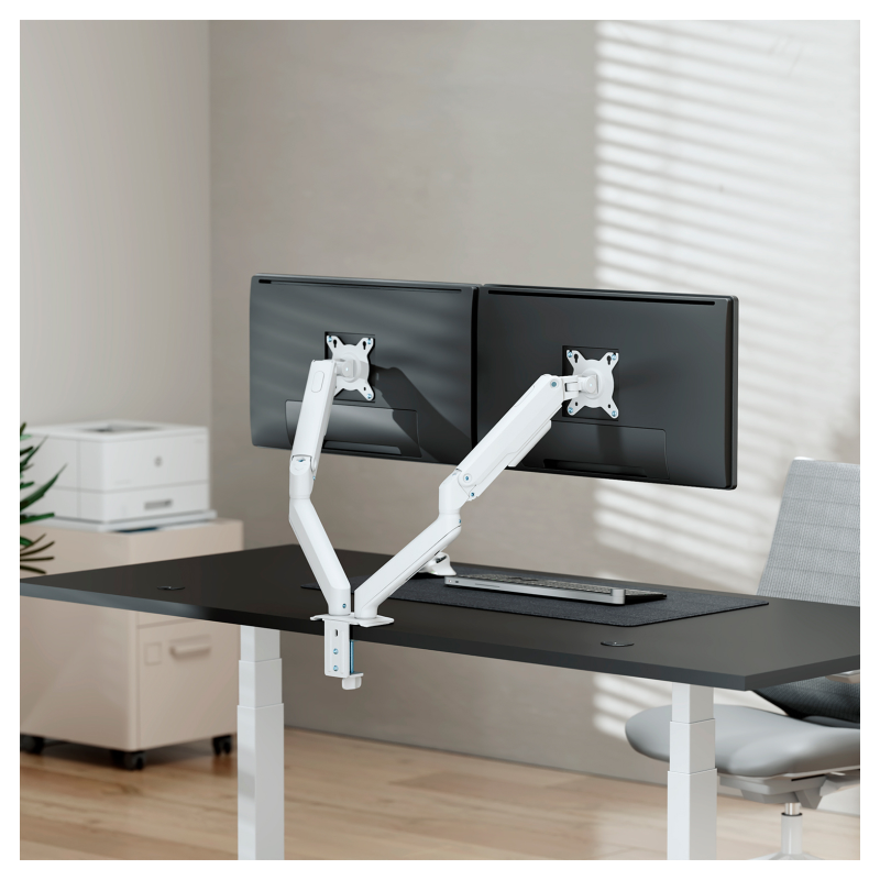 AISENS Soporte de Mesa Eco Contrapeso Giratorio e Inclinable para Monitor/TV 9kg (3 PIVOTES, 2 BRAZOS) de 17-32, Blanco