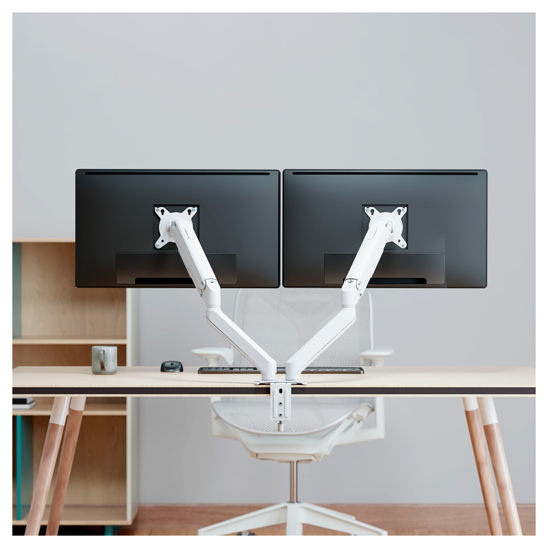 AISENS Soporte de Mesa Eco Contrapeso Giratorio e Inclinable para Monitor/TV 9kg (3 PIVOTES, 2 BRAZOS) de 17-32, Blanco