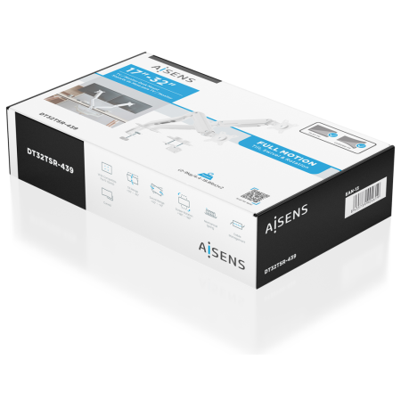 AISENS Soporte de Mesa Eco Contrapeso Giratorio e Inclinable para Monitor/TV 9kg (3 PIVOTES, 2 BRAZOS) de 17-32, Blanco