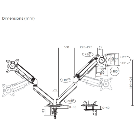 AISENS Soporte de Mesa Eco Contrapeso Giratorio e Inclinable para Monitor/TV 9kg (3 PIVOTES, 2 BRAZOS) de 17-32, Blanco