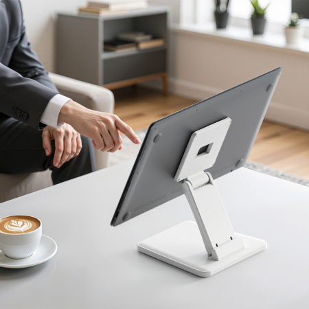 AISENS Soporte de Mesa Eco Inclinable para Monitor/POS 6.5kg de 10″-27″, Blanco