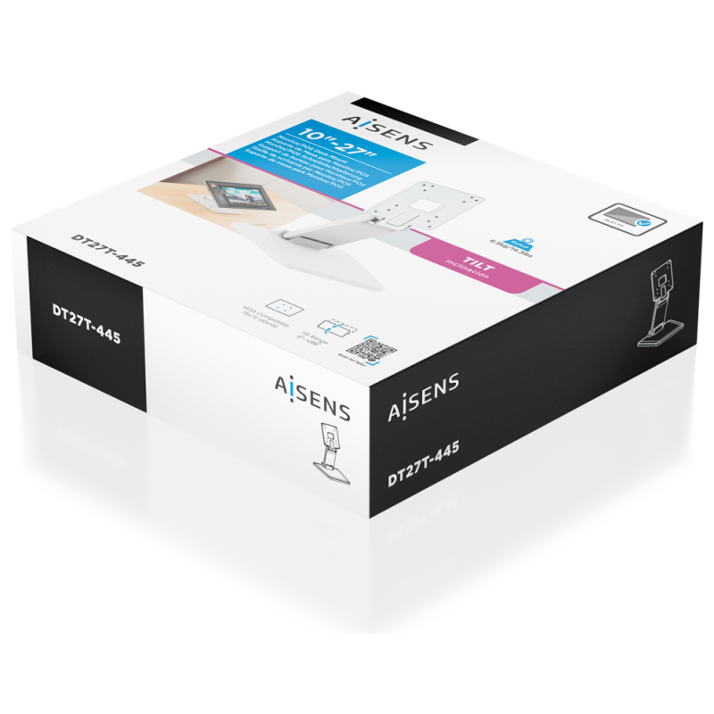 AISENS Soporte de Mesa Eco Inclinable para Monitor/POS 6.5kg de 10″-27″, Blanco