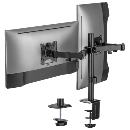 AISENS Soporte de Mesa ECO Giratorio e Inclinable para Monitor/TV 9Kg (3 Pivotes, 2 Brazos) de 17-32, Negro