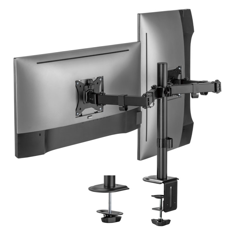 AISENS Soporte de Mesa ECO Giratorio e Inclinable para Monitor/TV 9Kg (3 Pivotes, 2 Brazos) de 17-32, Negro