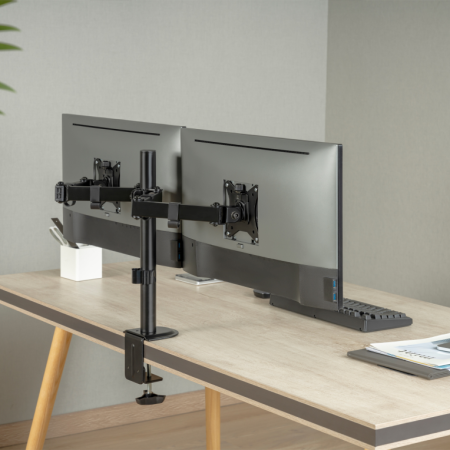 AISENS Soporte de Mesa ECO Giratorio e Inclinable para Monitor/TV 9Kg (3 Pivotes, 2 Brazos) de 17-32, Negro