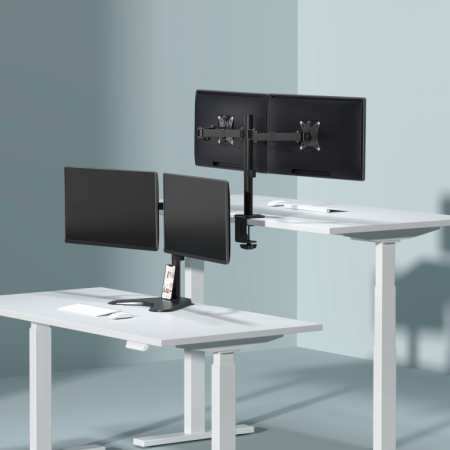 AISENS Soporte de Mesa ECO Giratorio e Inclinable para Monitor/TV 9Kg (3 Pivotes, 2 Brazos) de 17-32, Negro