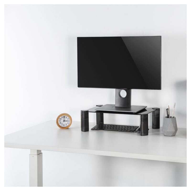 AISENS Soporte Elevador Cristal para Monitor/Portátil, Negro