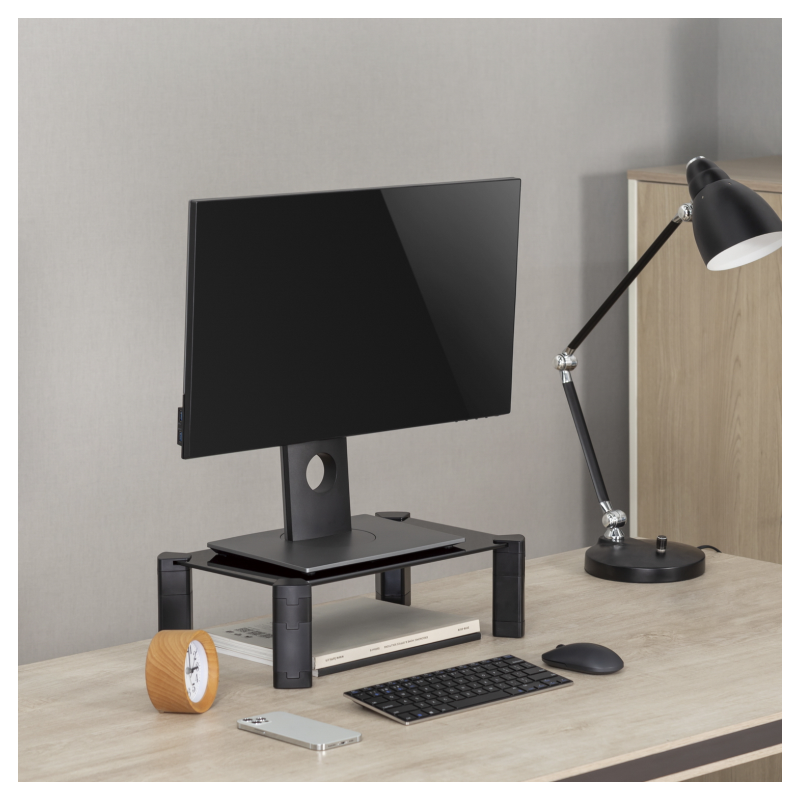 AISENS Soporte Elevador Cristal para Monitor/Portátil, Negro