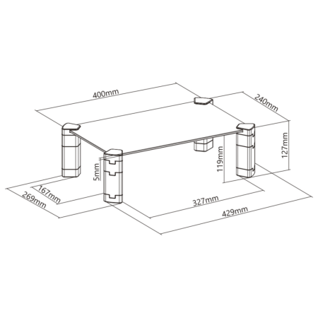 AISENS Soporte Elevador Cristal para Monitor/Portátil, Negro