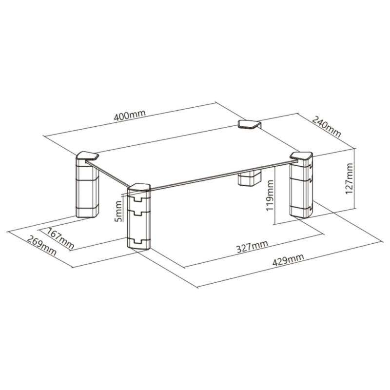 AISENS Soporte Elevador Cristal para Monitor/Portátil, Negro